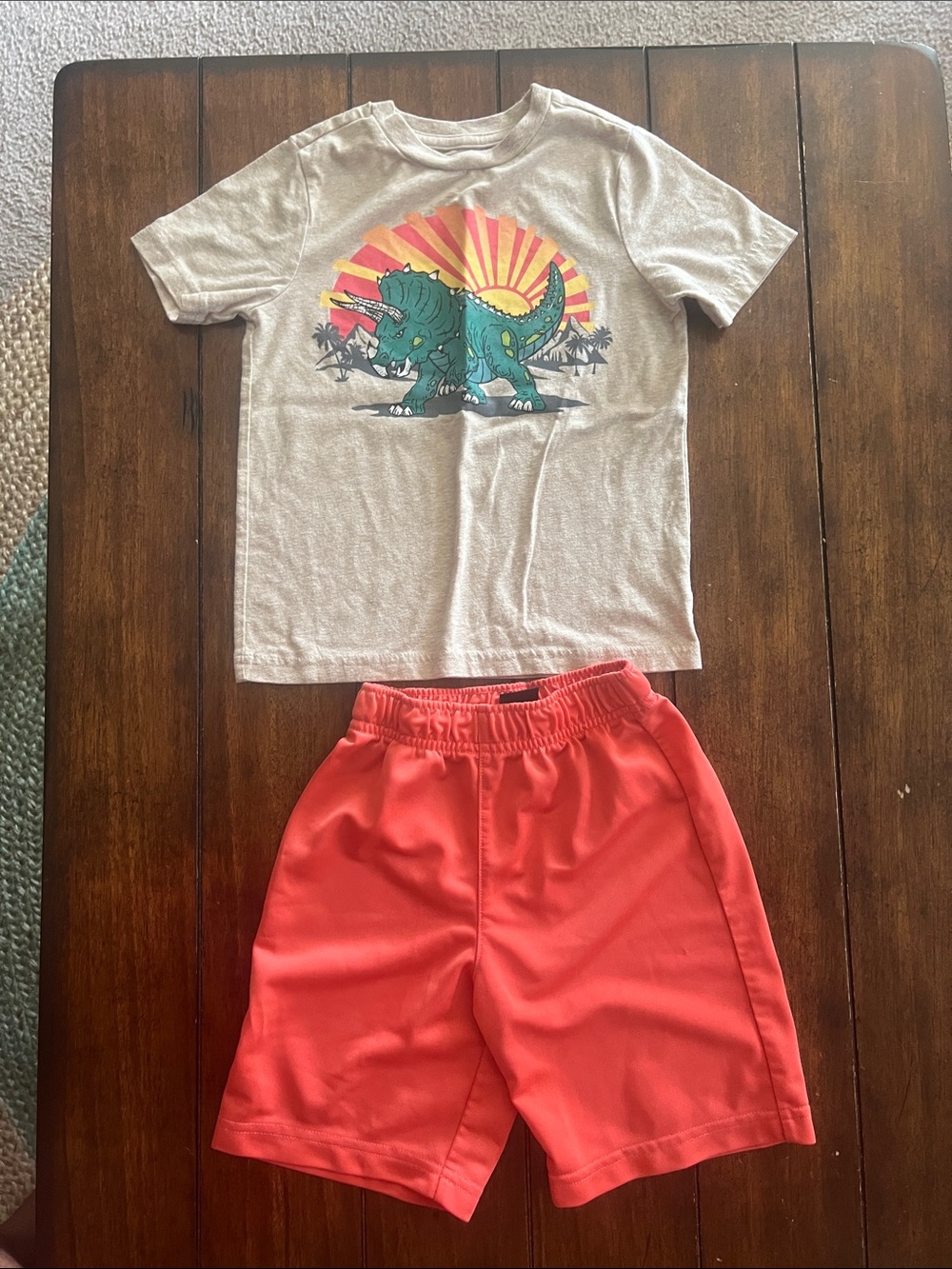 🎉🎉 5 for $20🎉🎉Gray Dinosaur Graphic Tee with Coral Shorts